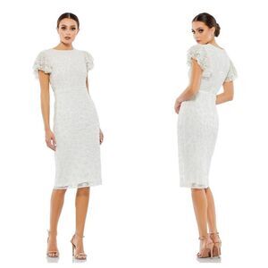Mac Duggal FLOUNCE SLEEVE MIDI DRESS Size 0 H